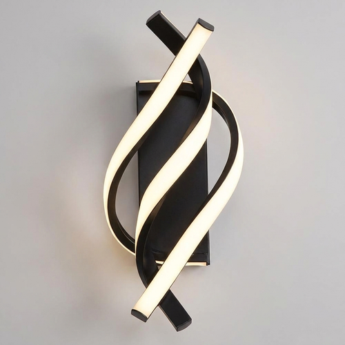 Arandela LED Espiral Triplo Lines preta acesa em fundo neutro