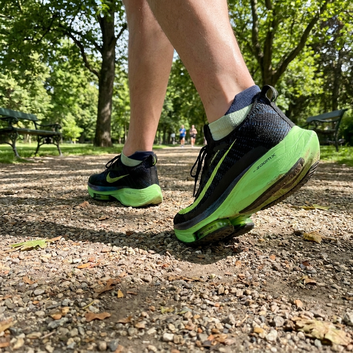 Pessoa usando tênis AeroRun em pista de corrida no parque